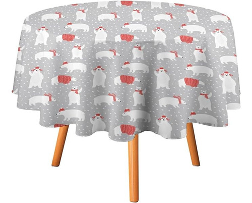 Cute Polar Bears Round Tablecloth Polyester Table Cloth Tab