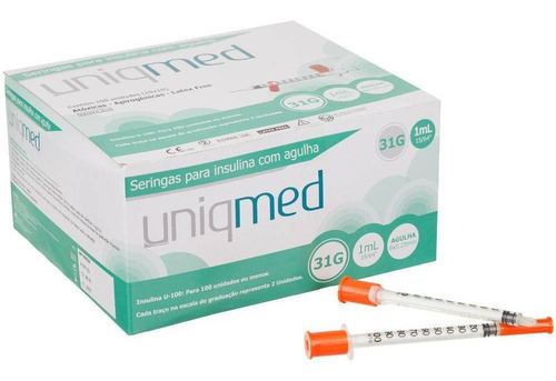 Seringa Insulina Uniqmed 1ml Ag Curta 6mm 31g Caixa C/100un