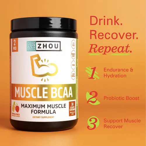 Suplemento Zhou Nutrition Muscle Bcaa En Polvo, 30 Porciones