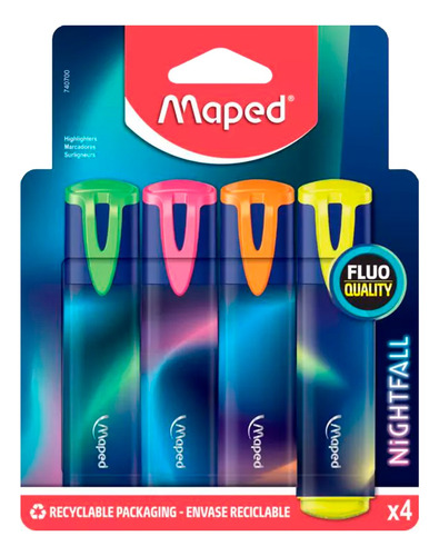 Pack X4 Resaltadores Marcadores Maped Nightfall Teens Fluo