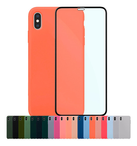 Funda compatible con modelos de iPhone + película 3D, color naranja, funda modelo iPhone X/Xs