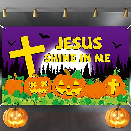 Halloween Christian Pumpkin Backdrop Banner Let Jesus L...