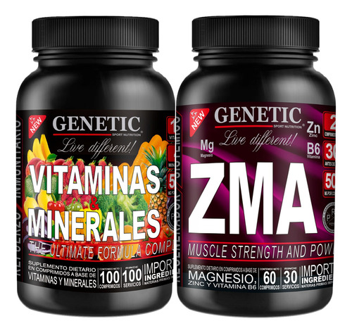 Vitalidad Magnesio Zinc B6 Vitaminas Minerales + Zma Genetic