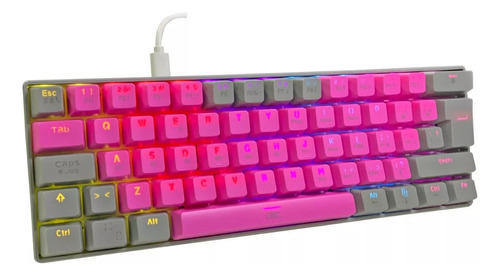 Imagen 3 de 3 de Teclado Mecanico 60% Anime Gris Y Rosa Rgb 62 Teclas Usb-c