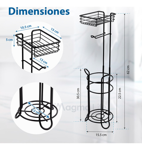 Magma Life Porta Rollos de Papel de Baño Metálico: Elegante Soporte para Papel Higiénico en Color Negro, con Espacio para el Teléfono Celular, ¡Utilidad y Comodidad para tu Baño!