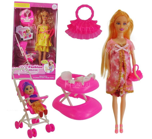 Boneca Barbie Grávida C/carrinho, Filhinho, Andador Women-fh