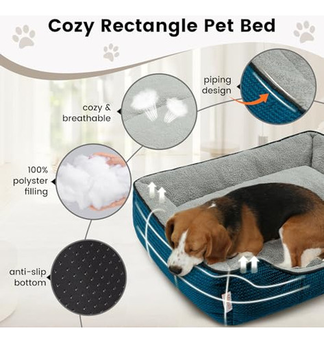 Cama Rectangular Lavable Con Cojín Extraíble Para Mascotas