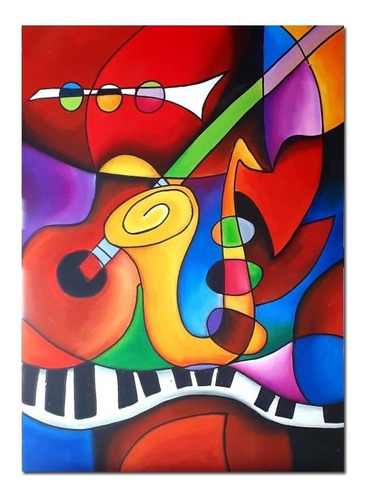 Cuadro Moderno Abstracto Musical - Pintado A Mano - 70x50cm