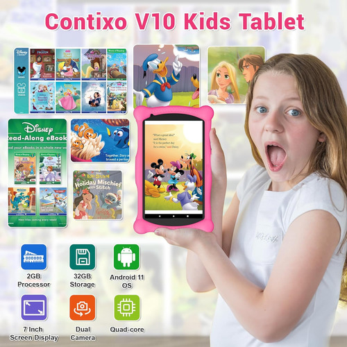 Tablet Contixo V10 Rosa, 7'', Con Lapiz, Wifi, 16 Gb Hd