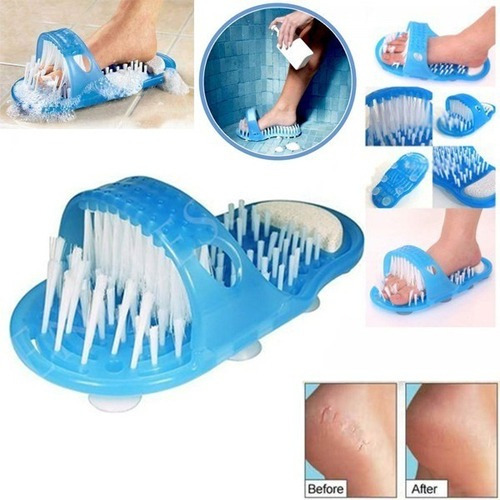 Par Lava Pés Chinelo Escova Massagear Pé Banho Lixa Escova Cor Azul