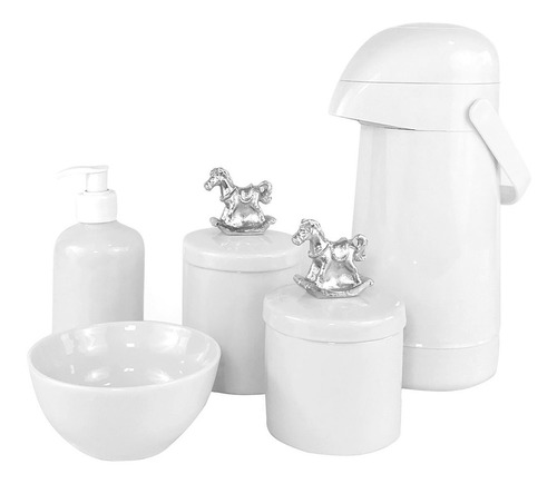 Kit de cuidado para bebês Potinho de Mel Magic Pump Garrafa, Potes, Molhadeira e Porta Álcool-Gel Cavalinho Prata cavalinho prata - x 5