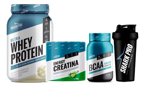 Kit Ultra Whey 907g Choco Branco + Creatina + Bcaa Sharkpro Sabor Chocolate Branco