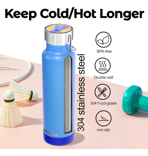 Botella De Agua Delgada Aislada De 24 Oz Con Popote Abatible