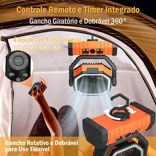 Ventilador Portátil Para Camping 20000mah Com Luzes Led