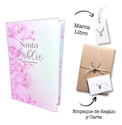 Biblia Rvr 1960 Letra Grande 12.5 Puntos Flores Rosa