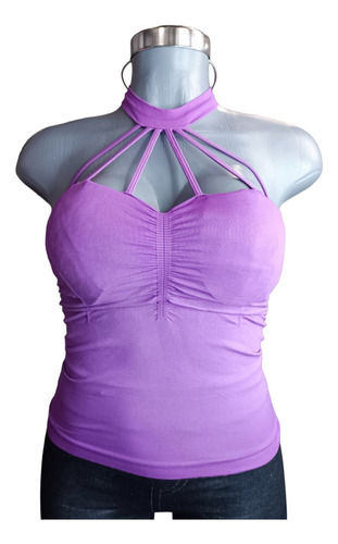 Blusa Halter Con Escote Morada Plush Up