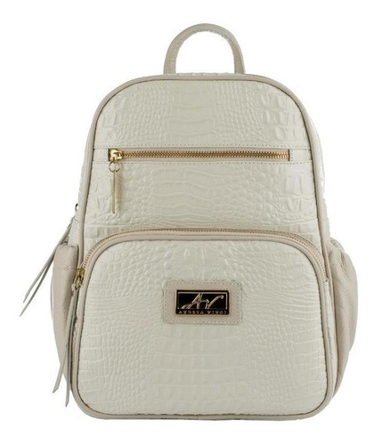 Mochila Feminina Pequena De Couro Croco Zoey Cor Branco