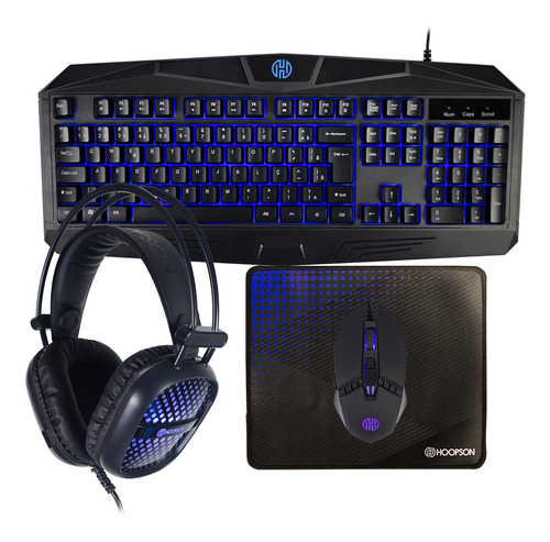 Kit Gamer Teclado, Mouse, Mouse Pad, Headset Hoopson Azul