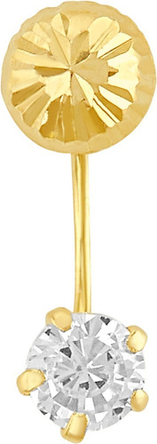 Arete Broquel Oro 10 Kt Hongo Con Zirconia Curvo Gold Rush
