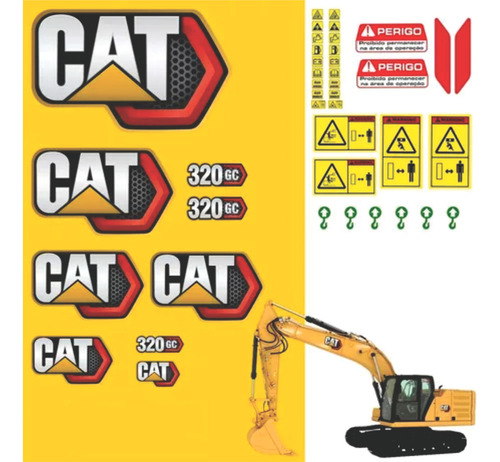 Kit De Adesivos Completo Caterpillar 320gc 2020 A 2021 Cor Preto