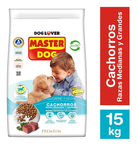 Imagen 1 de 1 de Alimento Perro Cachorro Master Dog Carne Y Leche 15 Kg