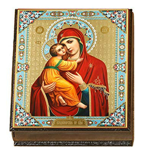 Rosario Virgen María - Caja De Cuentas De Madera Con Icono R