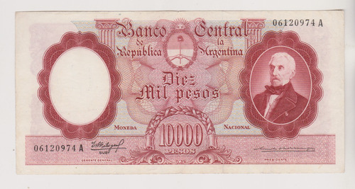 Billete Argentina 10000 $ Bottero 2187 Año 1962 Excelente++