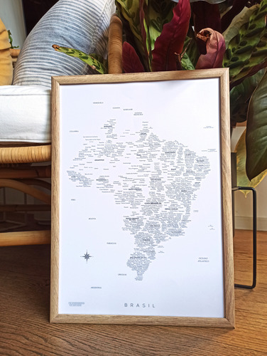 Mapa De Brasil Decorativo Cuadro Con Vidrio