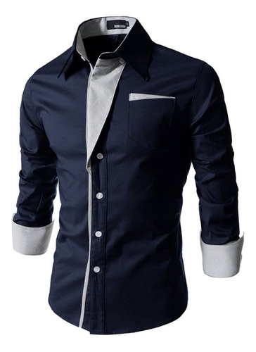 Camisa Elástica Rayas Diagonale Slim-fit Contraste Moda Ropa