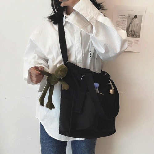 Bolso De Hombro De Estudiante De Color Sólido De Moda Casual Color Negro
