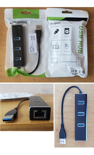 Adaptador Usb 3.0 Hub A Rj45 Ethernet Con 3 Puertos Usb 3.0
