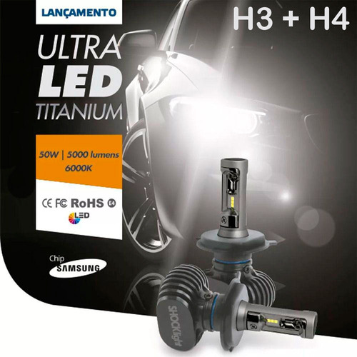 Kit Ultra Led 6000k Titanium Shocklight H3 + H4 10000 Lm