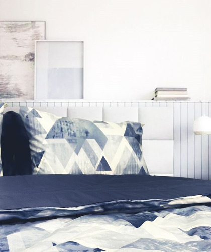 Edredom Estampado Dupla Face 400 Fio Toque De Pluma Solteiro Cor Geometric Blue