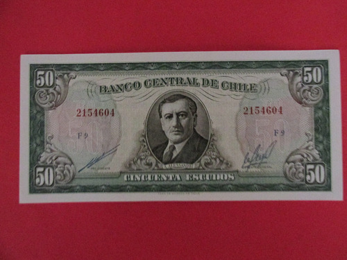 Billete Chile 50 Escudos Firmado Cano-molina 1973 Unc