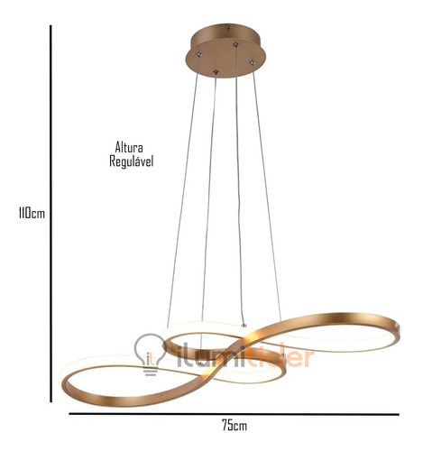 Lustre Pendente Led Futurístico 40w Moderno Dourado Luz 3em1 110v/220v