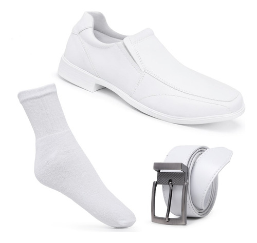 Kit Sapato Masculino Com Meia & Cinto Branco Área Da Saúde