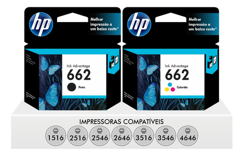 Kit Cartuchos Originais Hp 662 Preto + Color 2516 3516 1516 2546 3546 4646