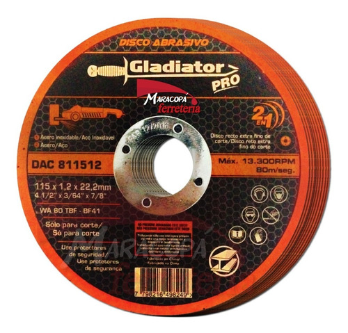 Discos De Corte 4 ½'' Gladiator Pro 1.2mm Caja X 10 Unidades