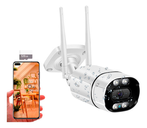 Camara Exterior Fija Wifi Monitoreo En Vivo + Micro Sd 128gb