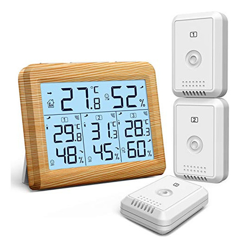 Indoor Outdoor Thermometer With 3 Wireless Sensors, Dig...