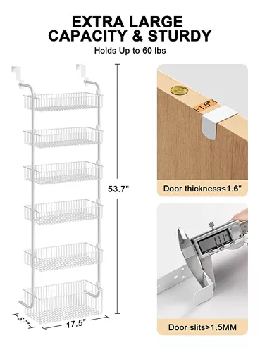 Delamu Organizador de despensa más grande sobre la puerta, D6.7 pulgadas de  ancho 17.5 pulgadas de alto, organizador de metal sobre la puerta