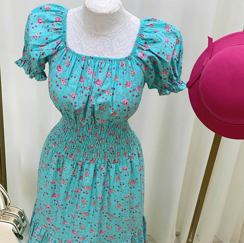 Imagem 5 de 7 de Vestido Longo Evasê Ciganinha Ombro A Ombro Azul