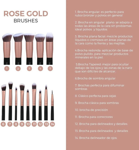 Imagen 2 de 6 de Pinceles Maquillaje Set 14 Brochas Rostro Ojos Con Estuche