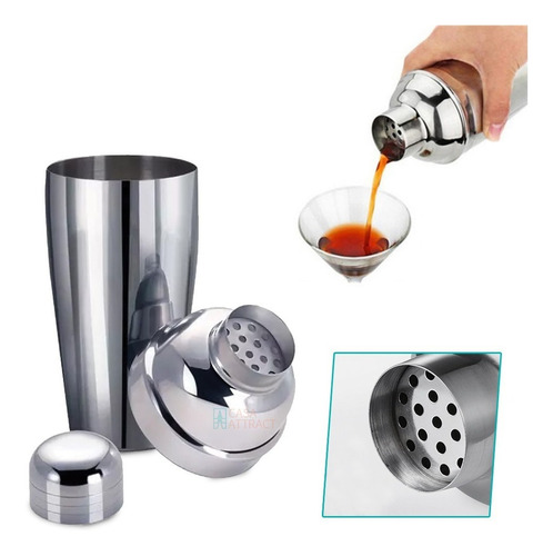 Coqueteleira Inox Kit Completo P Bebida Vodka Tequila Whisky Cor Cinza