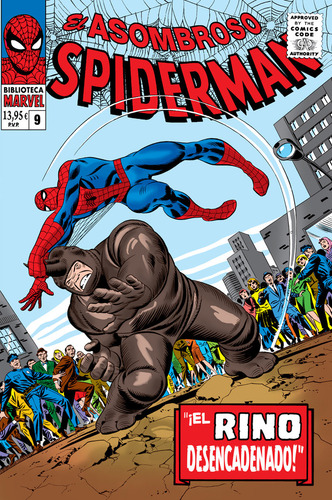 Bibm58 Asombroso Spiderman 9 1966-67: ¡el Rino Desencadenado!, De John Romita Sr. Biblioteca Marvel, Vol. 9. Editorial Panini Comics, Tapa Blanda En Español