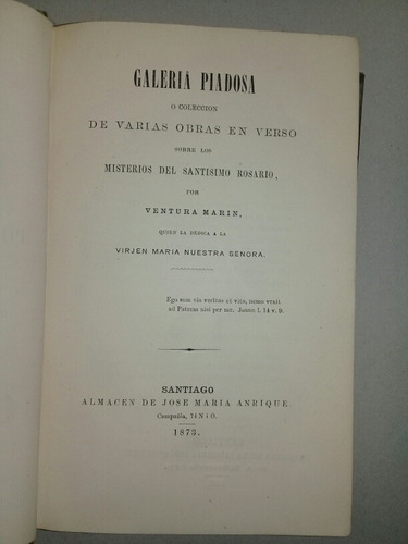 Libro Galeria Piadosa - Ventura Marin Año 1873