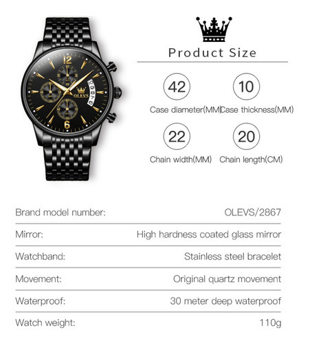 Olevs Relojes De Cuarzo Impermeables Para Hombre Color De La Correa Negro