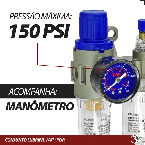 Filtro Ar Para Compressor Com Regulador Lubrificador 1/4 Pdr