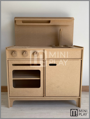 Cocinita Infantil Madera Mdf Estante Grande Crudo