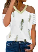 Comprar Manga Corta Cuello V Hombro Para Mujer Camiseta Blusa